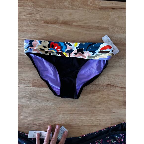 Anne Cole Fold Over Bikini Bottom Size M NWT Multicolor Tropical Black Vacation - Picture 1 of 5